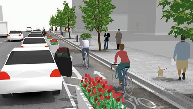 Recreación del carril bici por la avenida de España