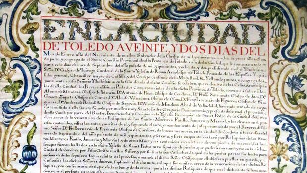 Copia del acta del Concilio de Toledo en la que autorizan la veneración a los Santos Mártires