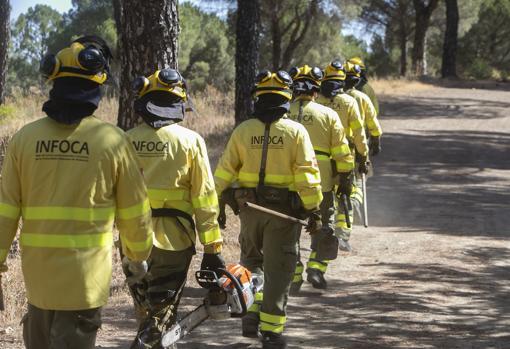 Los efectivos del Infoca, preparados para actuar en una zona boscosa