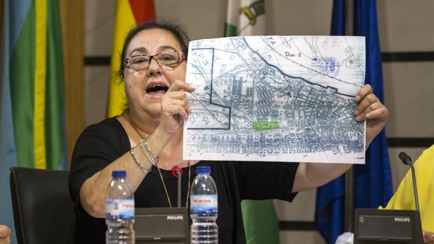 La concejal de Urbanismo, la ex popular Amelia Gallardo, muestra un mapa de la parcela en el Pleno
