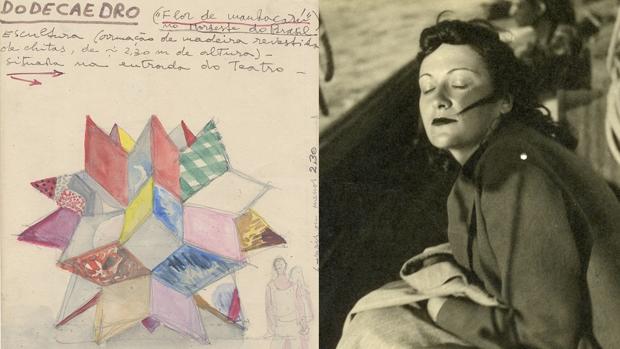 «Dodecaedro», acuarela de 1985 de Lina Bo Bardi (a la derecha)