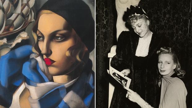 Lempicka con la actriz Virginie Field en 1941. A la izquierda, el óleo «El pañuelo azul»