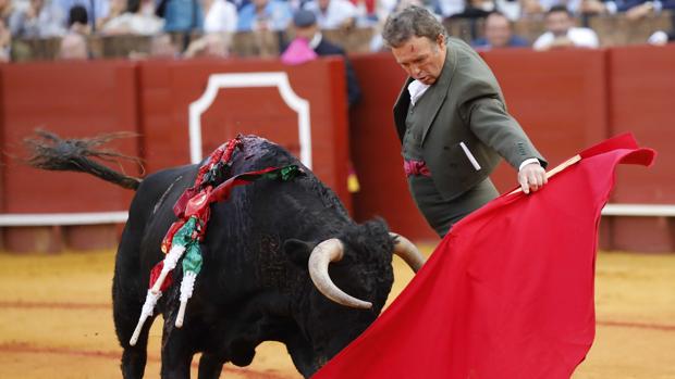 Pepe Luis Vázquez, durante un natural en el último festival celebrado en la Maestranza de Sevilla
