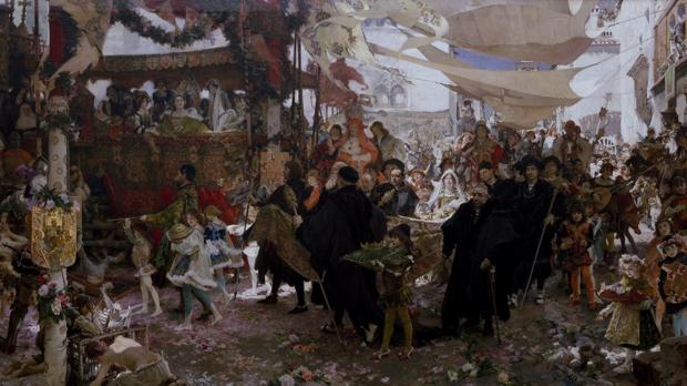 Detalle de «Cortejo del bautizo del príncipe don Juan, hijo de los Reyes Católicos, por Sevilla», de Pradilla y Ortiz