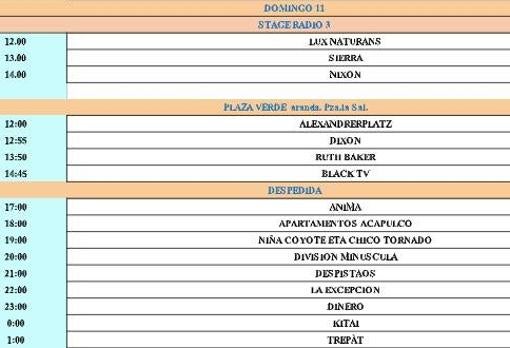 HORARIOS DEL DOMINGO