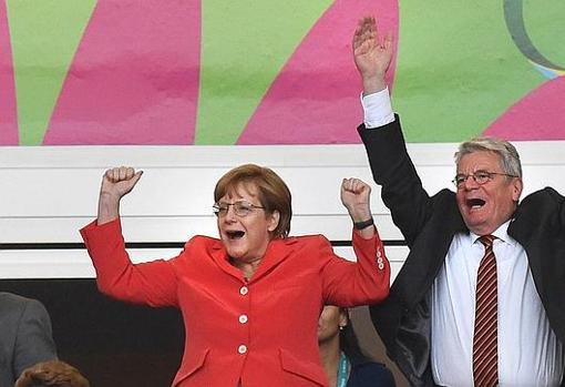 Ángela Merkel, en la celebración del Mundial de Alemania ante Argentina