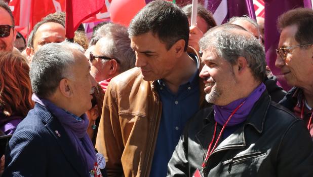 Álvarez, Sánchez y Sordo en la manifestación de Madrid el pasado Primero de Mayo