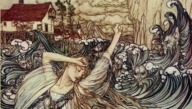"Undine lost in Danube", ilustración de Arthur Rakham