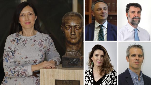 A la izquierda, Alejandra Navarro; a la derecha, Alberto García Reyes, Javier Rubio, María Jesús Pereira y Juan Soldán